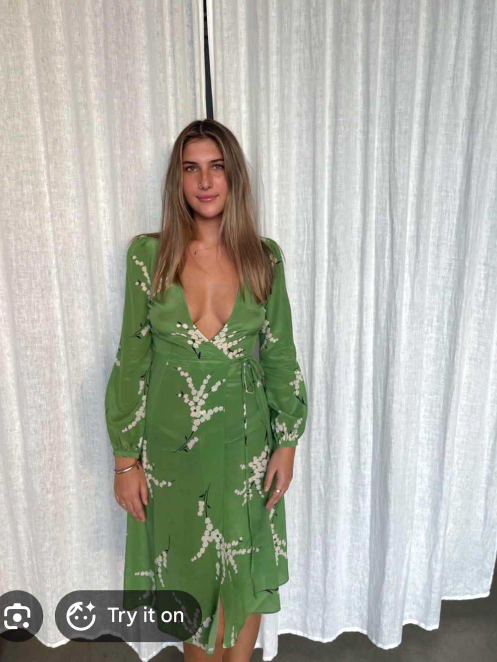Realisation Par Violette Dress in green with white floral print size XS